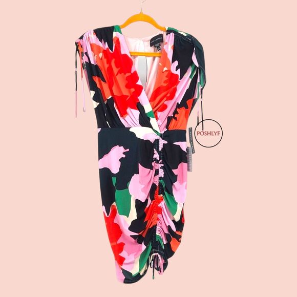 Donna Morgan NWT Ruched Surplice Neck Bodycon Tie Dress Size 6 - Picture 3 of 13